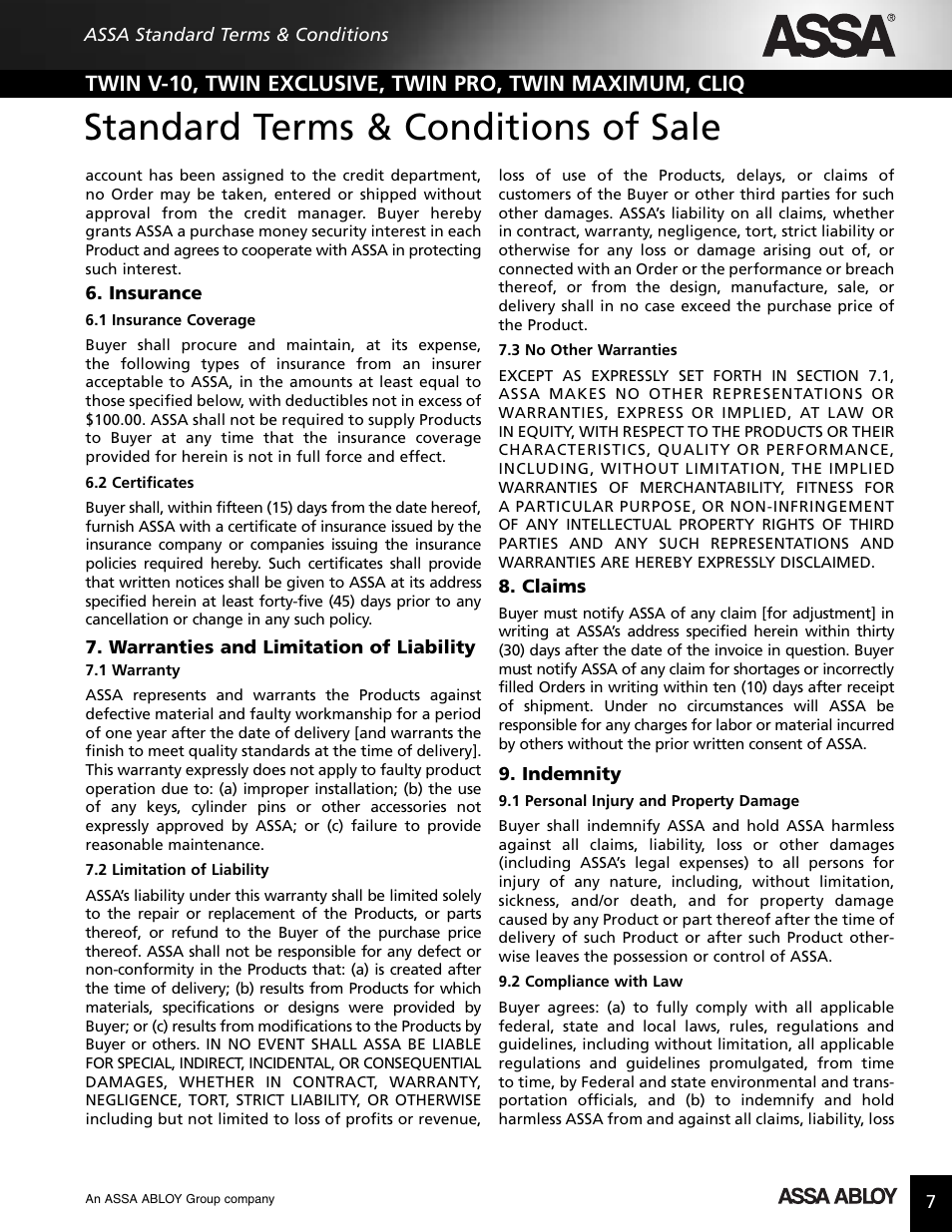 Standard terms & conditions of sale | Assa high security lock User Manual | Page 8 / 146
