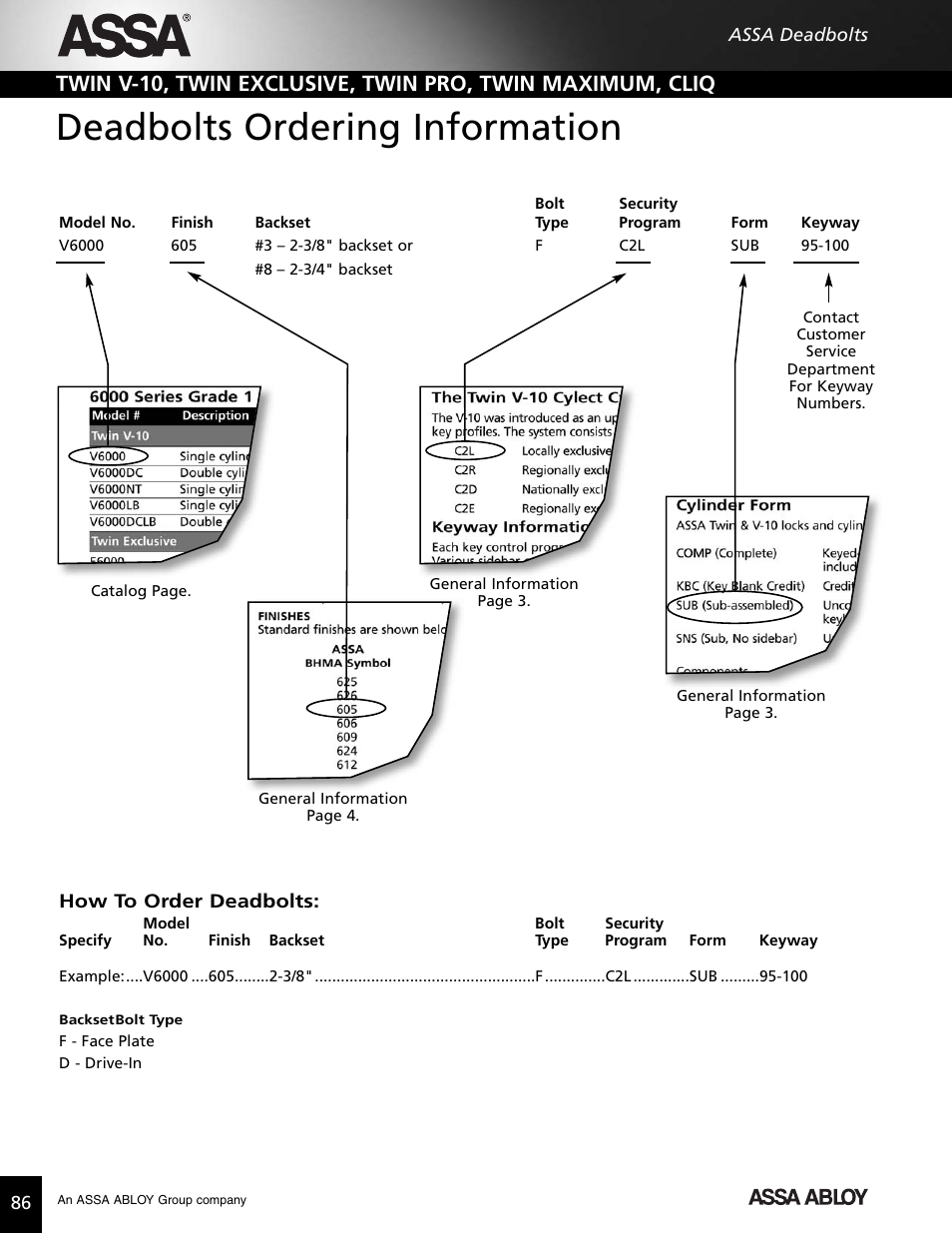 Deadbolts ordering information | Assa high security lock User Manual | Page 87 / 146