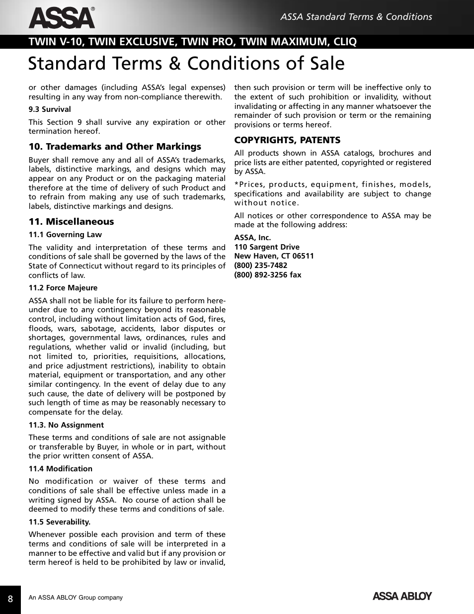 Standard terms & conditions of sale | Assa high security lock User Manual | Page 9 / 146