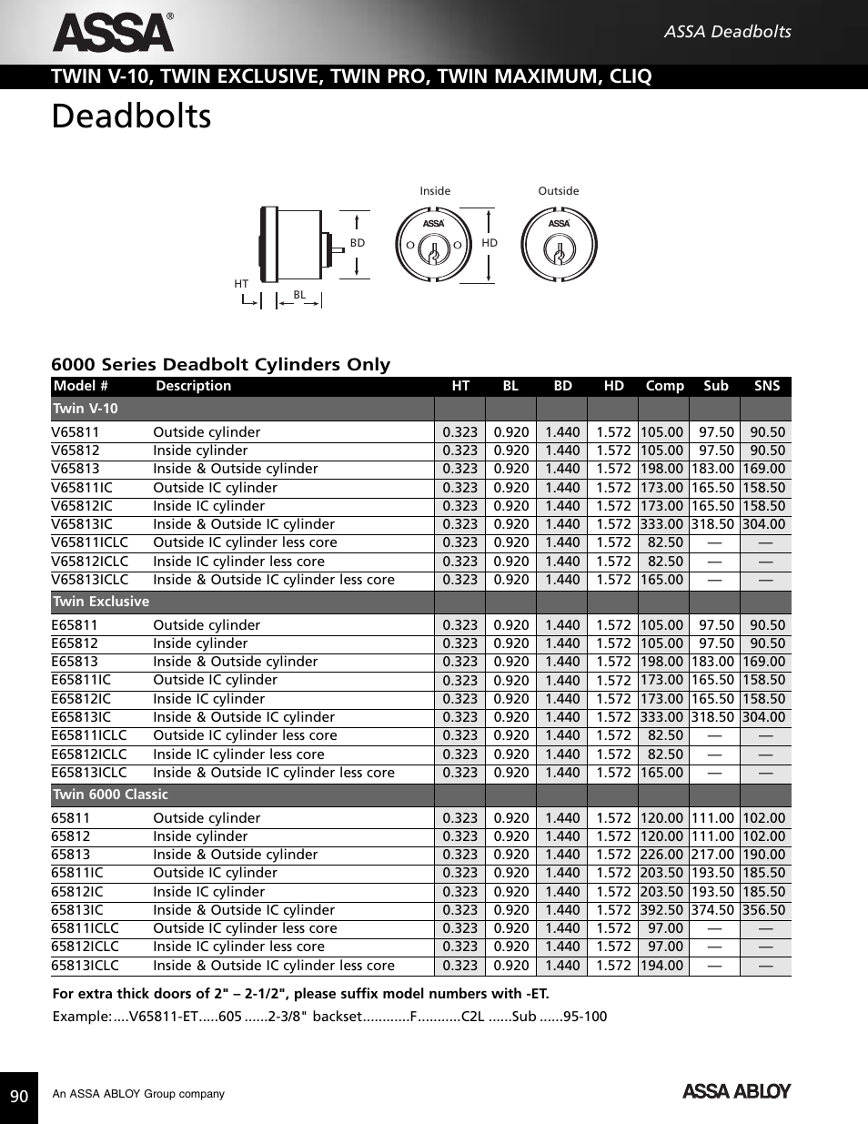 Deadbolts, 6000 series deadbolt cylinders only | Assa high security lock User Manual | Page 91 / 146
