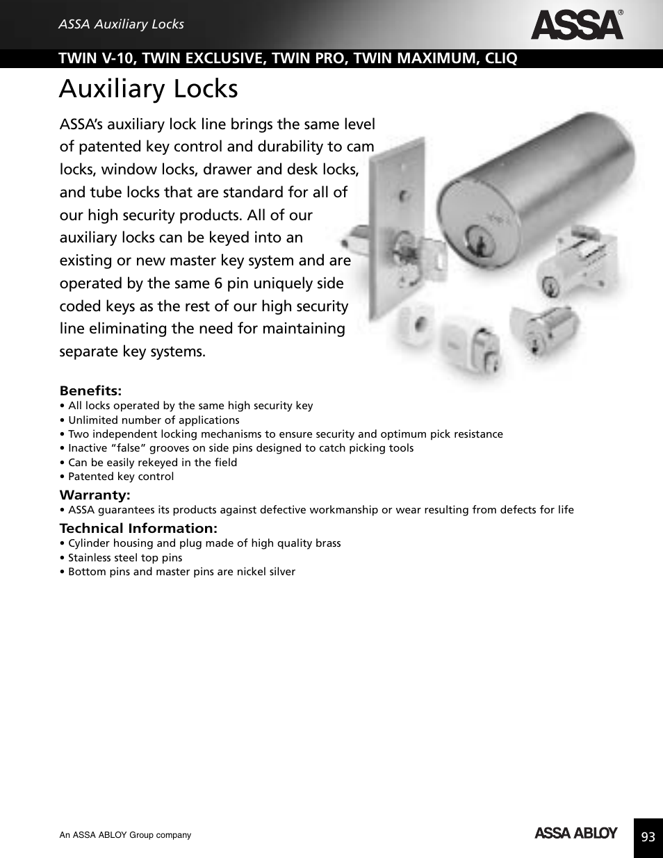 Auxiliary locks | Assa high security lock User Manual | Page 94 / 146