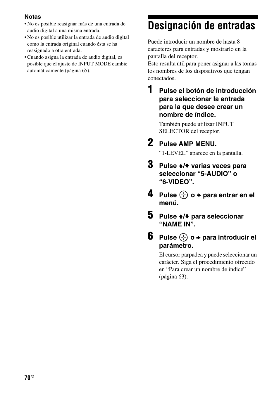 Designación de entradas | Sony STR-DG710 User Manual | Page 70 / 84