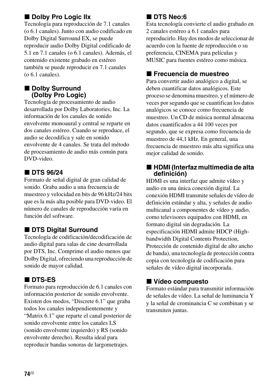 Sony STR-DG710 User Manual | Page 74 / 84