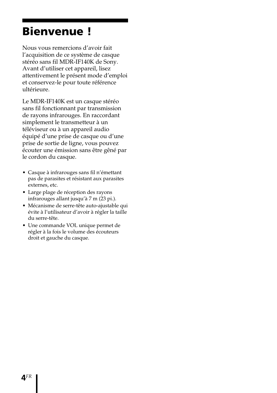 Bienvenue | Sony MDR-IF140K User Manual | Page 18 / 44