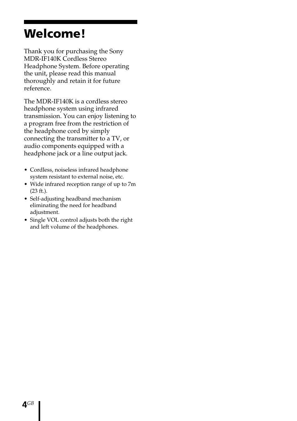 Welcome | Sony MDR-IF140K User Manual | Page 4 / 44