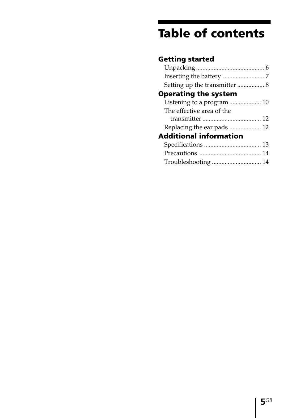 Sony MDR-IF140K User Manual | Page 5 / 44