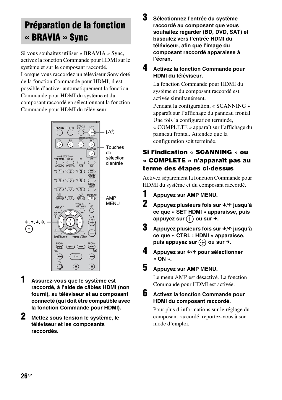 Préparation de la fonction « bravia » sync, Préparation de la fonction « bravia, Sync | Sony HT-FS1 User Manual | Page 26 / 92