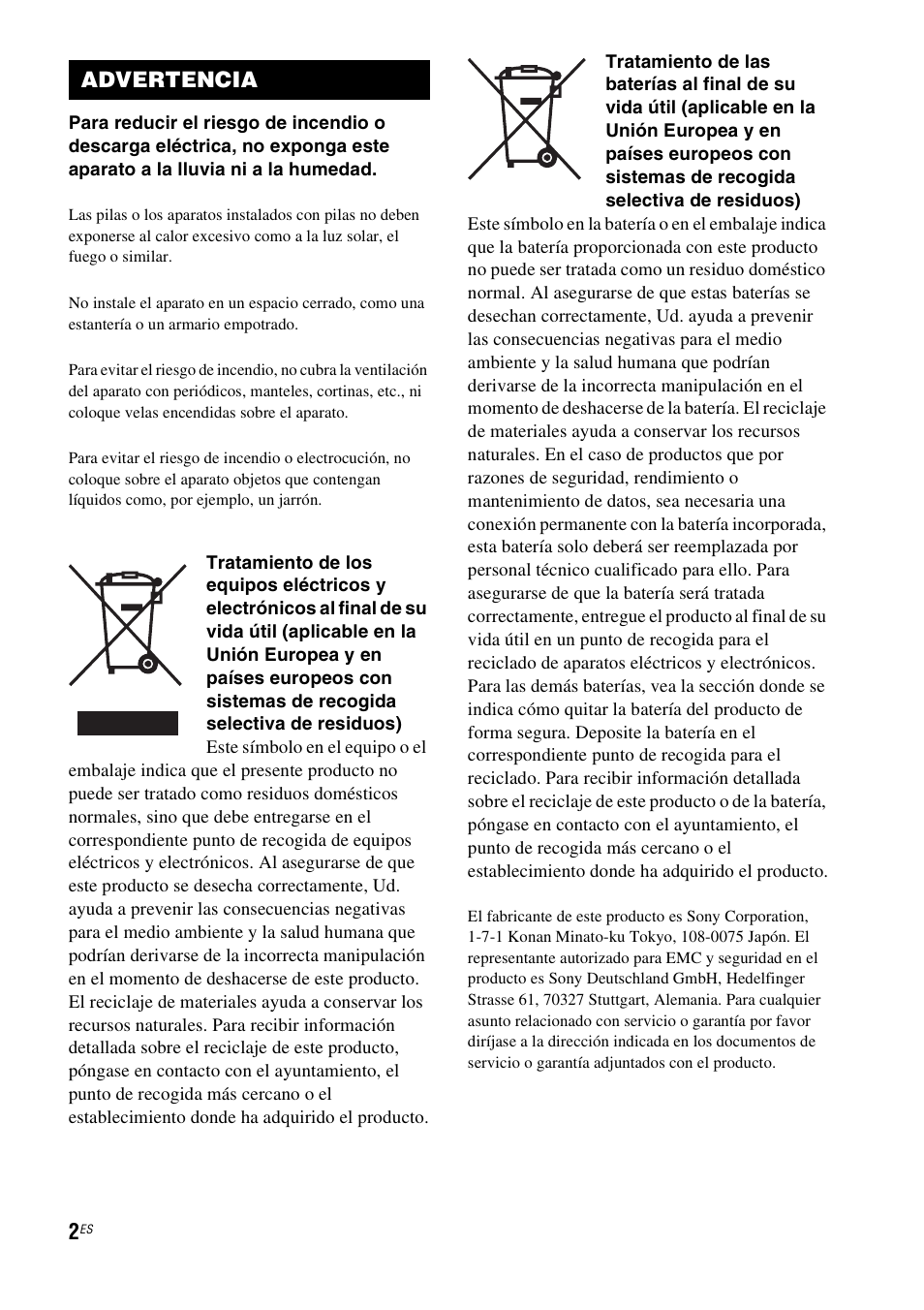 Advertencia | Sony HT-FS1 User Manual | Page 48 / 92
