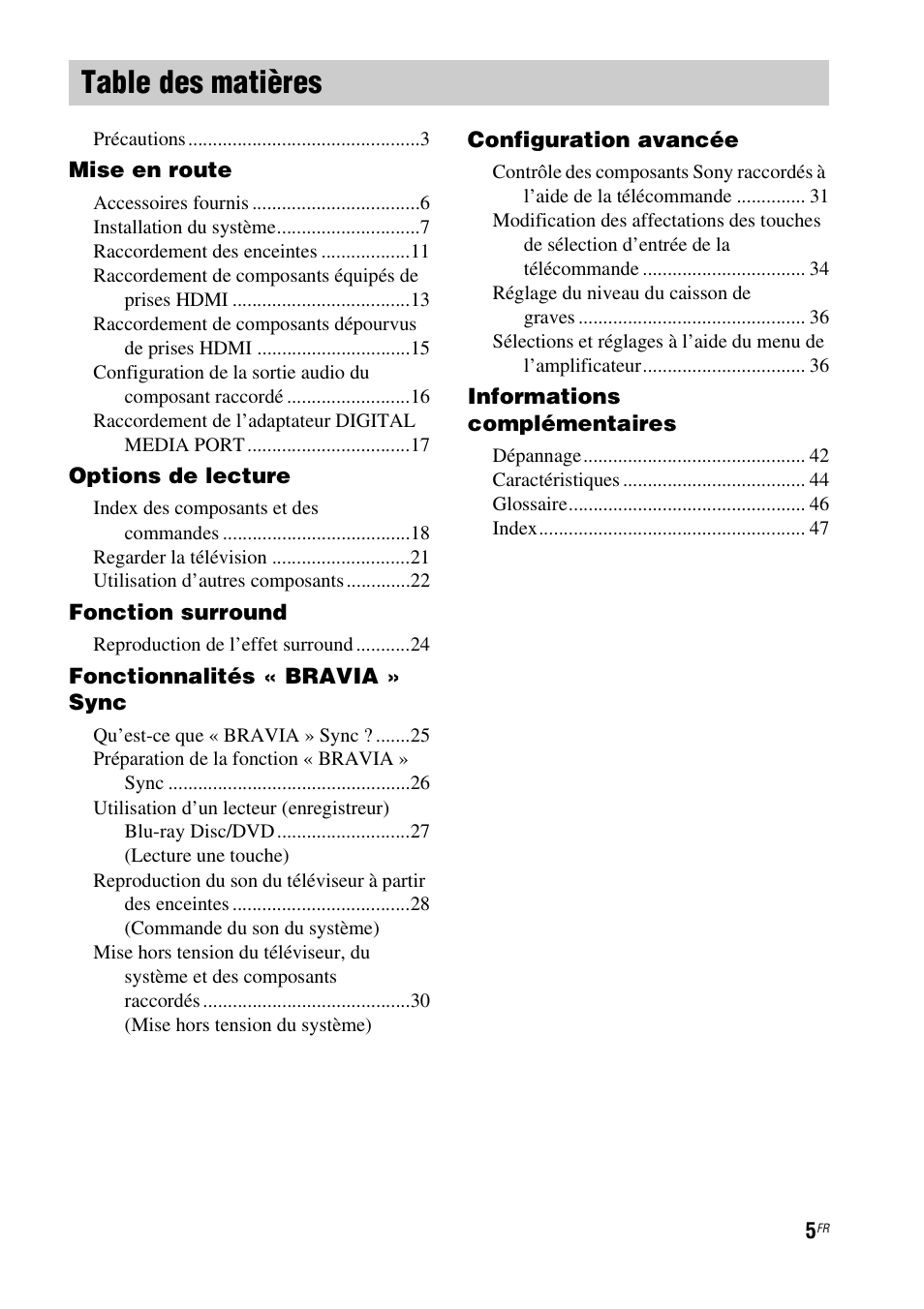 Sony HT-FS1 User Manual | Page 5 / 92