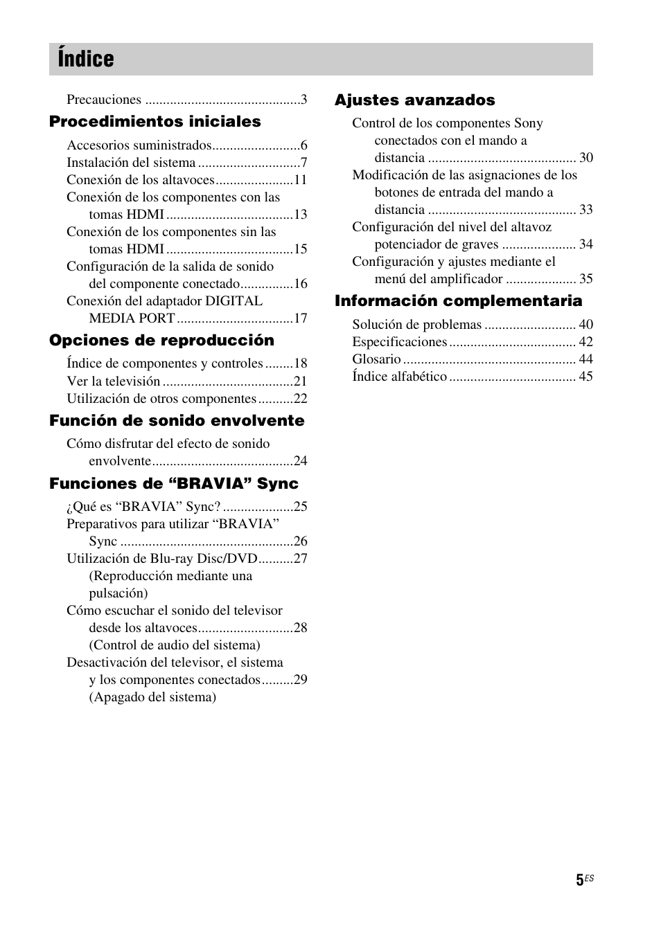 Índice | Sony HT-FS1 User Manual | Page 51 / 92