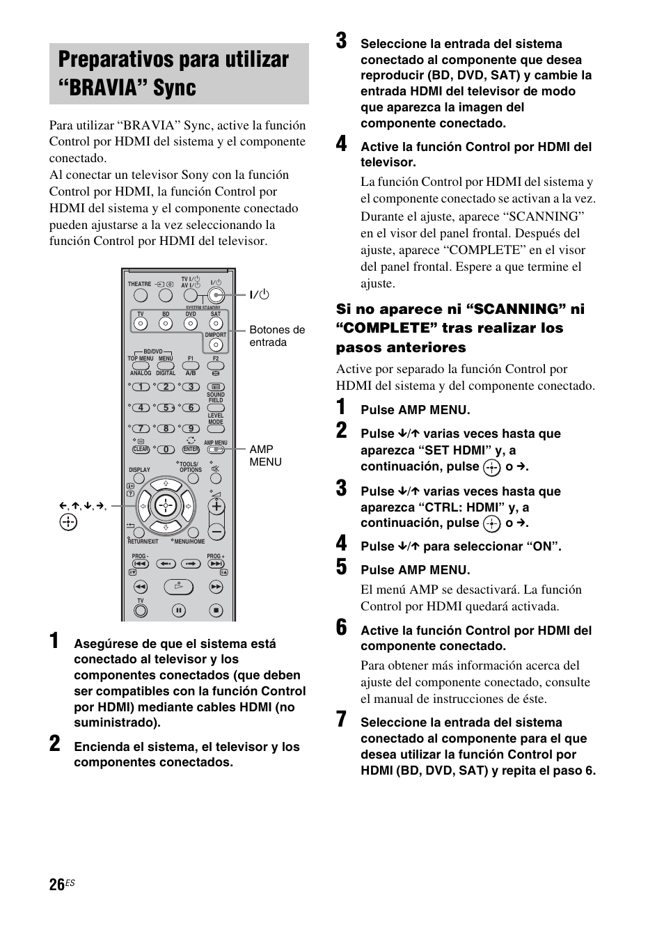 Preparativos para utilizar “bravia” sync, Preparativos para utilizar “bravia, Sync | Sony HT-FS1 User Manual | Page 72 / 92