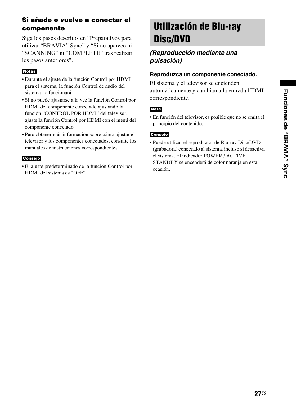 Utilización de blu-ray disc/dvd, Reproducción mediante una pulsación) | Sony HT-FS1 User Manual | Page 73 / 92