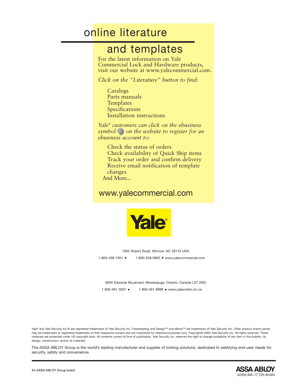 Online literature and templates | Assa E5496LN User Manual | Page 12 / 12