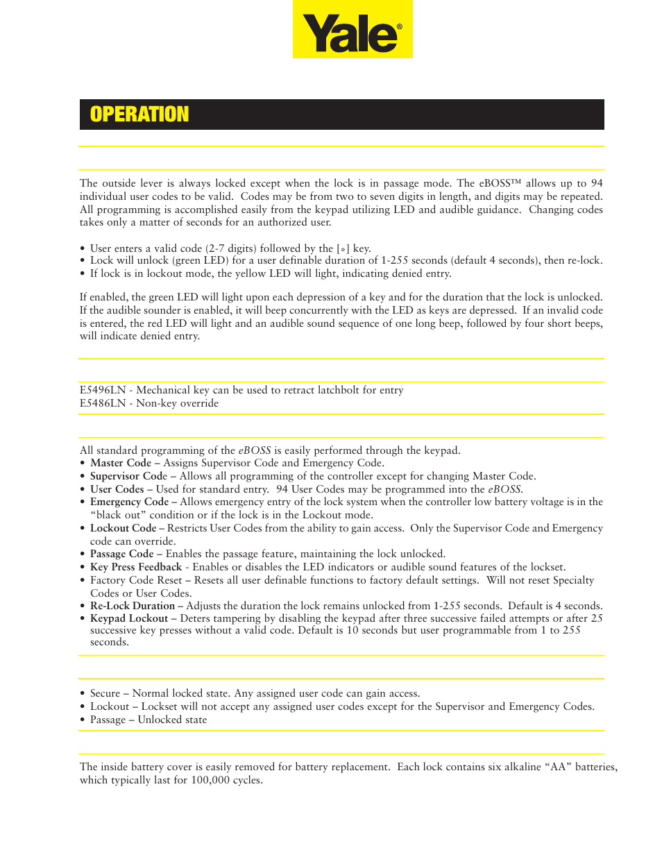 Operation | Assa E5496LN User Manual | Page 3 / 12