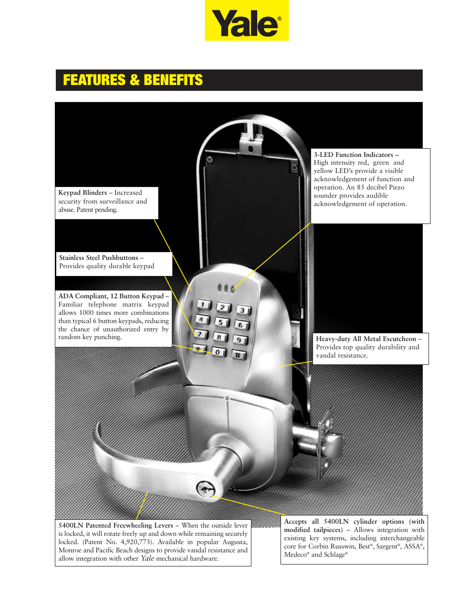 Features & benefits | Assa E5496LN User Manual | Page 5 / 12