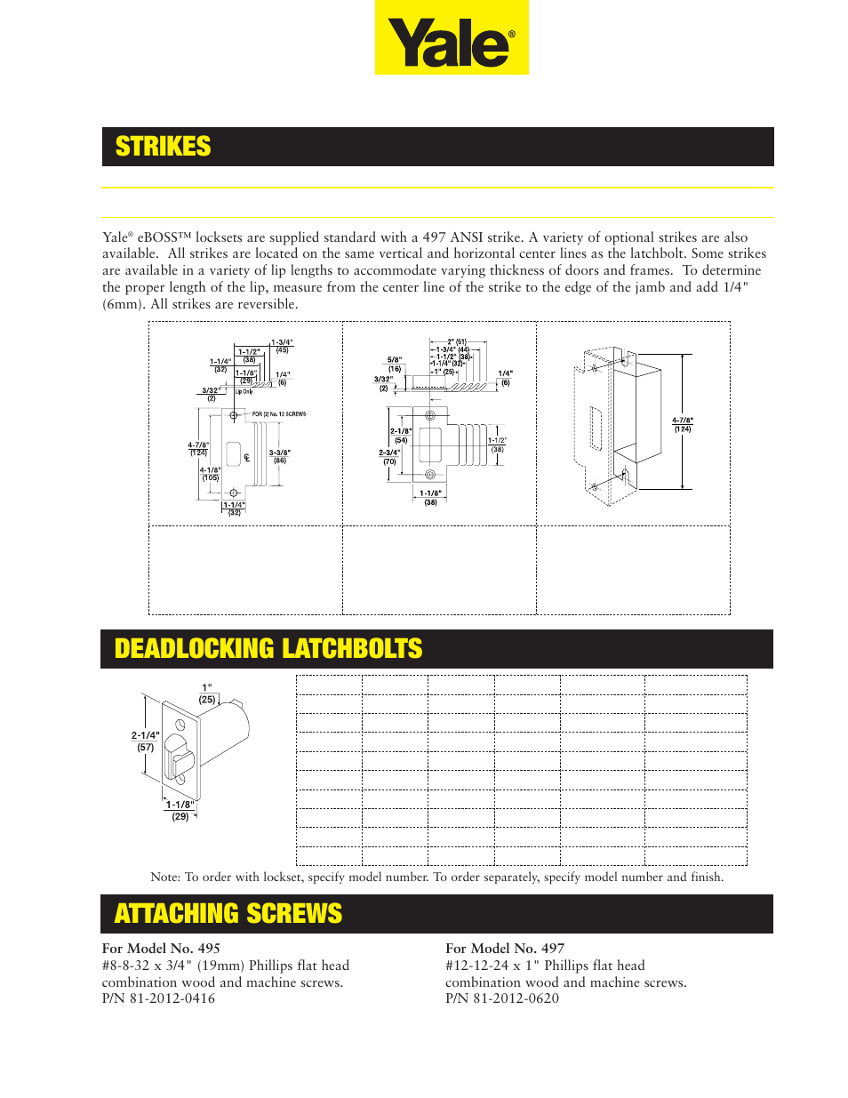 Strikes, Attaching screws, Deadlocking latchbolts | Assa E5496LN User Manual | Page 9 / 12