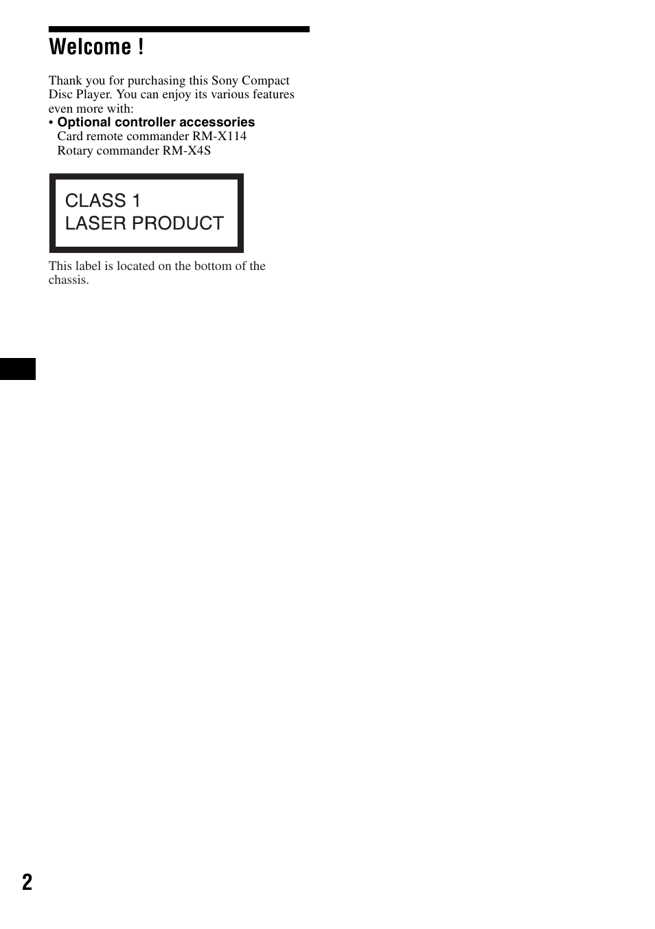 2welcome | Sony CDX-R3000 User Manual | Page 2 / 60