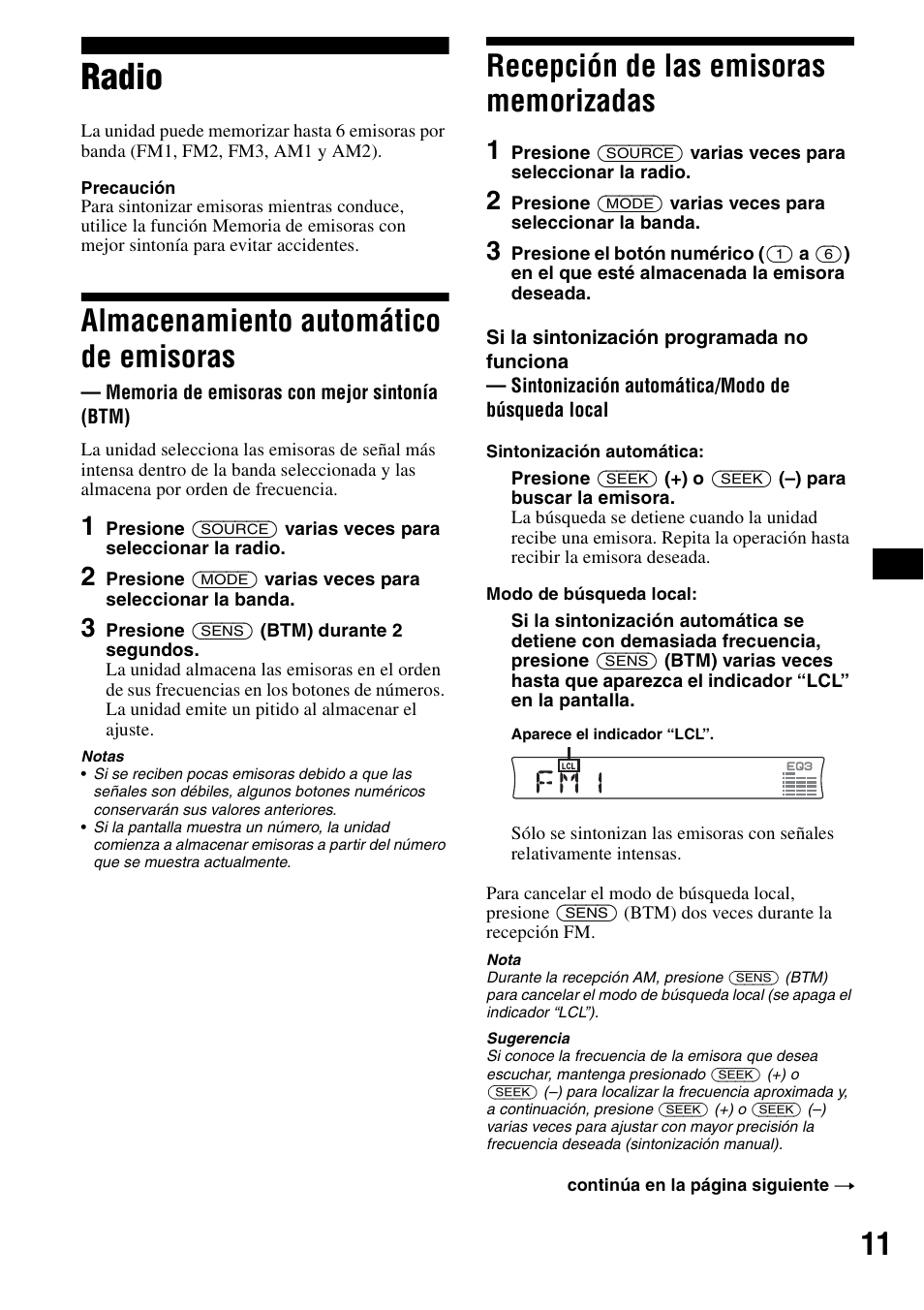 Radio, Almacenamiento automático de emisoras, Memoria de emisoras con mejor sintonía (btm) | Recepción de las emisoras memorizadas | Sony CDX-R3000 User Manual | Page 31 / 60