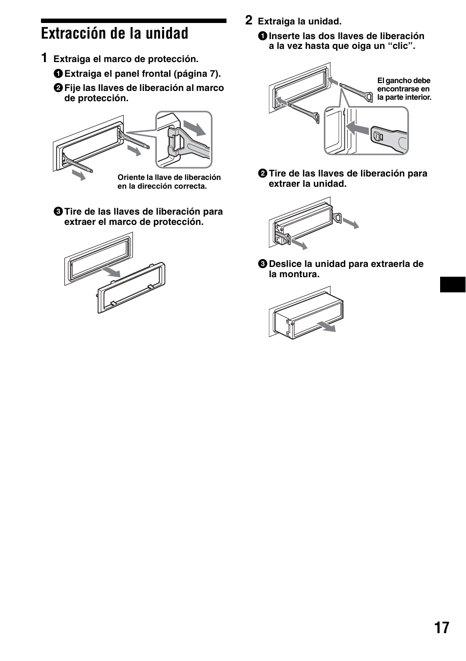 Extracción de la unidad, 17 extracción de la unidad | Sony CDX-R3000 User Manual | Page 37 / 60