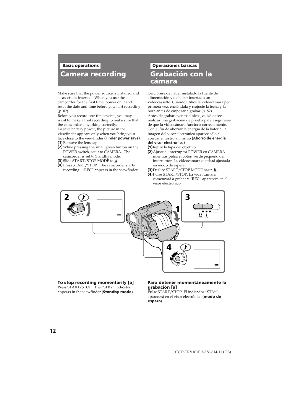Grabación con la cámara, Camera recording | Sony CCD-TRV101E User Manual | Page 12 / 120