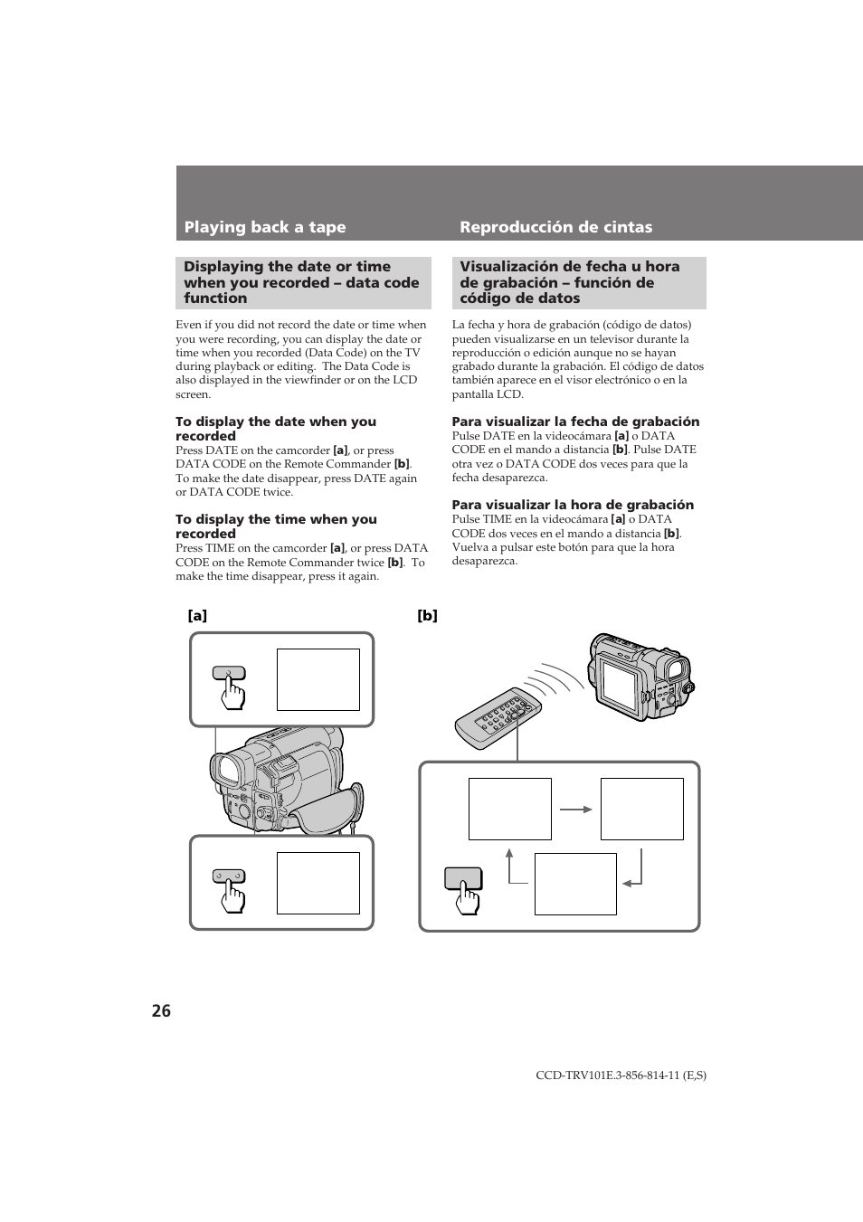 Reproducción de cintas playing back a tape | Sony CCD-TRV101E User Manual | Page 26 / 120