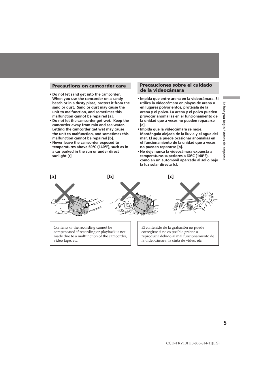 Sony CCD-TRV101E User Manual | Page 5 / 120