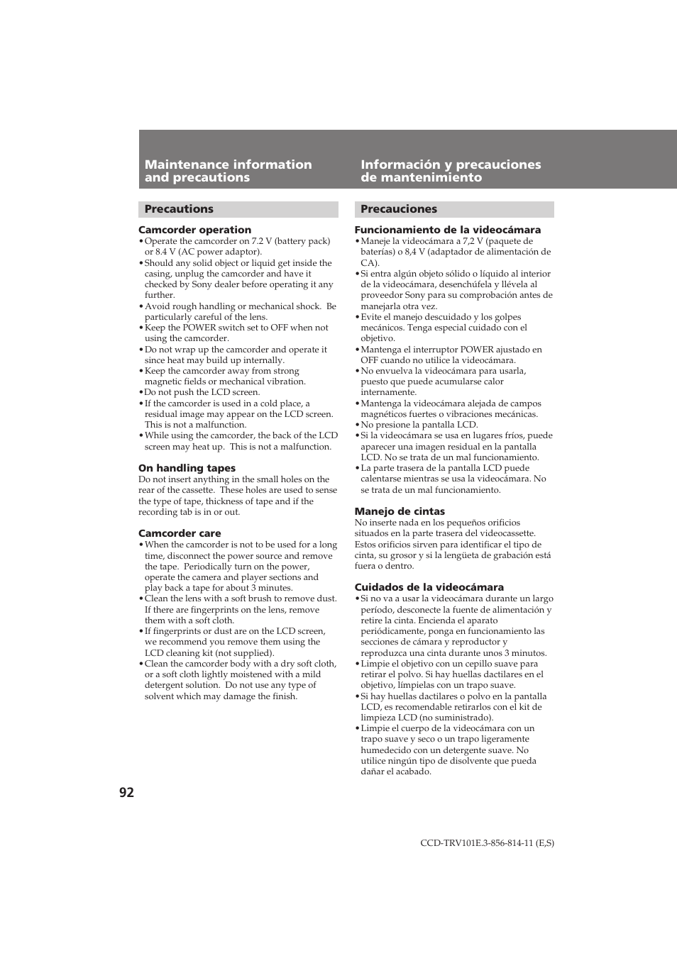 Sony CCD-TRV101E User Manual | Page 92 / 120