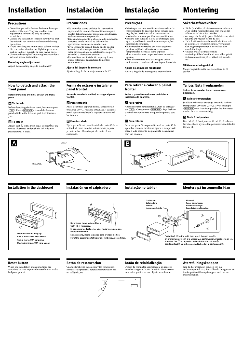 Installation, Instalación, Montering | Instalação | Sony CDX-4240R User Manual | Page 2 / 4