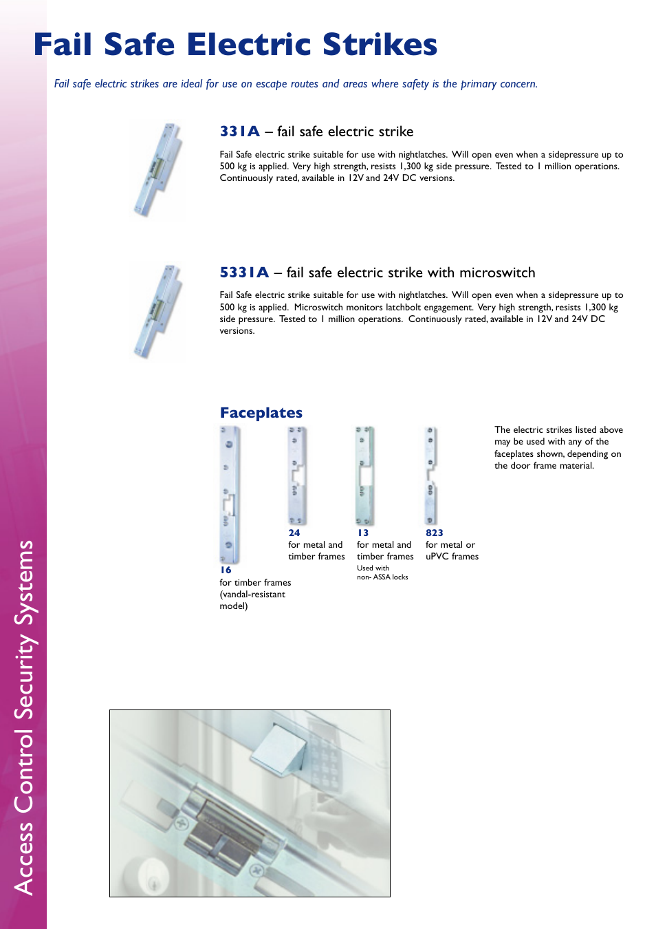 Fail safe electric strikes, Access contr ol security systems, 331a – fail safe electric strike | 5331a – fail safe electric strike with microswitch, Faceplates | Assa Access Control Electric Locking User Manual | Page 12 / 16