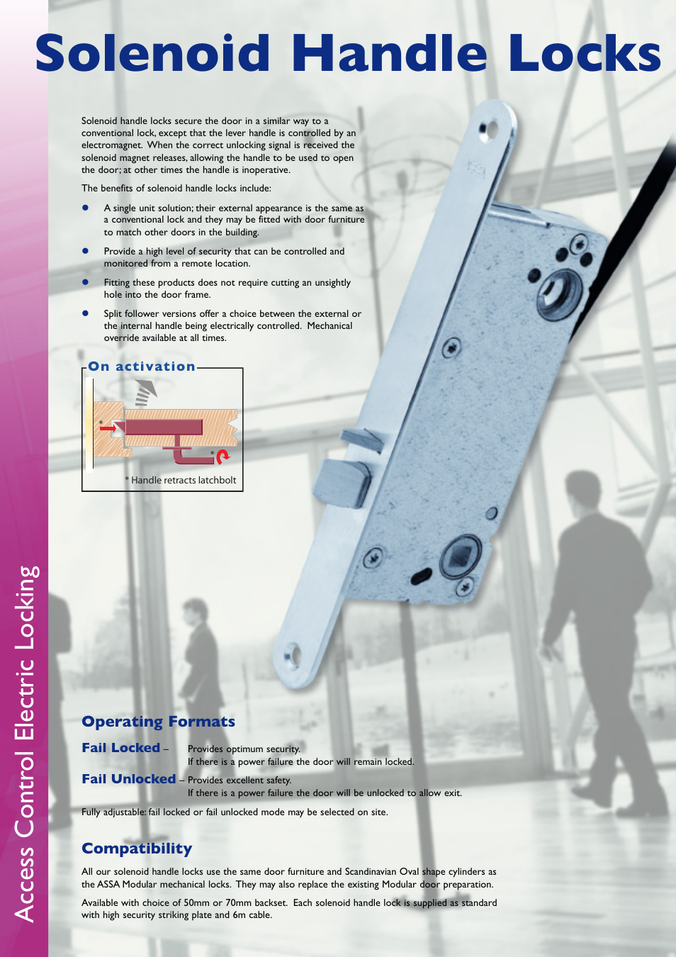 Solenoid handle locks, Access contr ol electric locking, Operating formats | Compatibility | Assa Access Control Electric Locking User Manual | Page 4 / 16