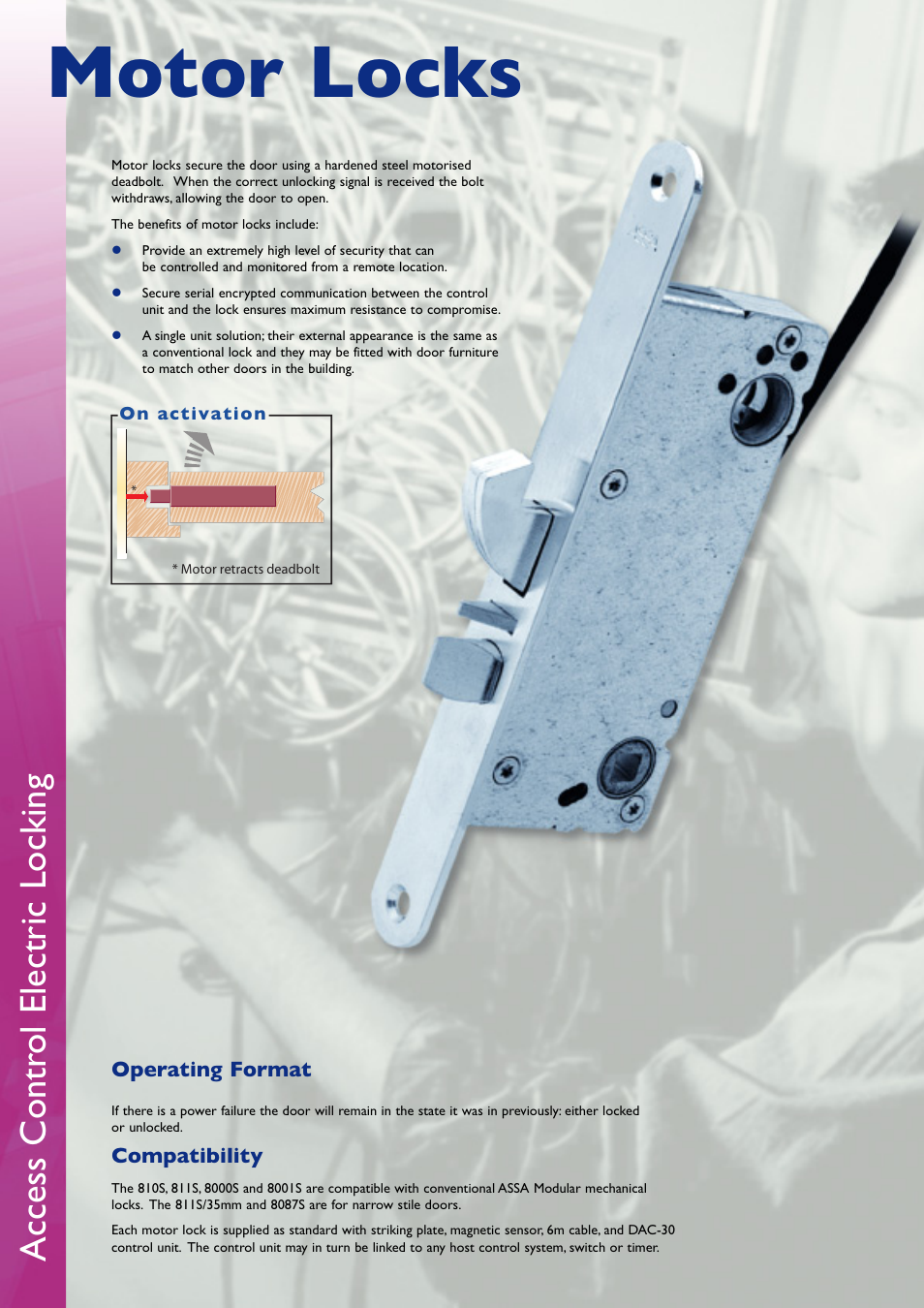 Motor locks, Access contr ol electric locking | Assa Access Control Electric Locking User Manual | Page 6 / 16