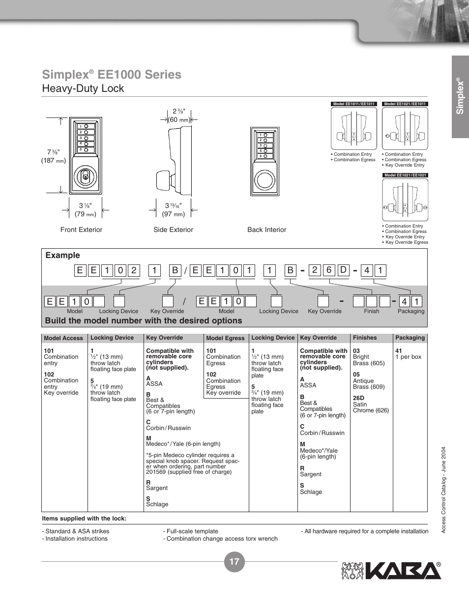 Simplex, Ee1000 series, Heavy-duty lock | 17 simplex | Assa Simplex Mechanical Pushbutton Locks User Manual | Page 17 / 54