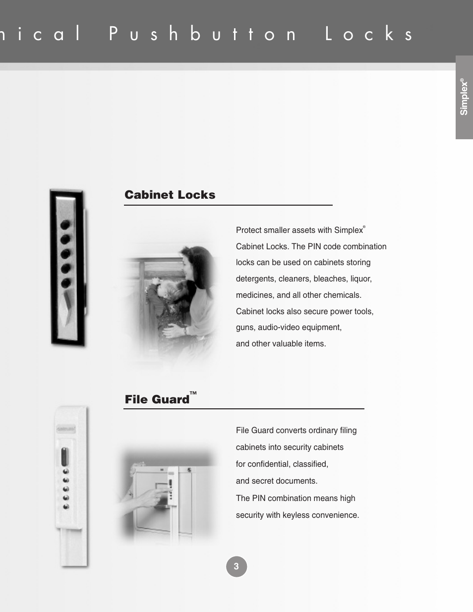 Cabinet locks, File guard | Assa Simplex Mechanical Pushbutton Locks User Manual | Page 3 / 54