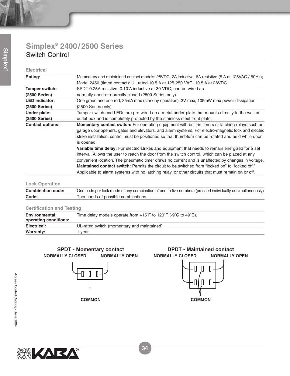 Simplex, Switch control | Assa Simplex Mechanical Pushbutton Locks User Manual | Page 34 / 54