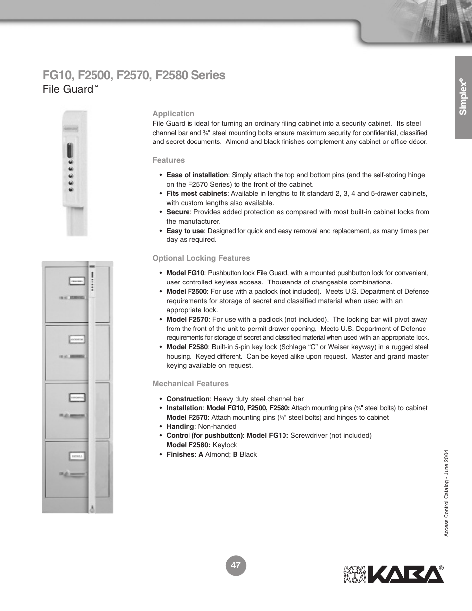 File guard, Simplex | Assa Simplex Mechanical Pushbutton Locks User Manual | Page 47 / 54