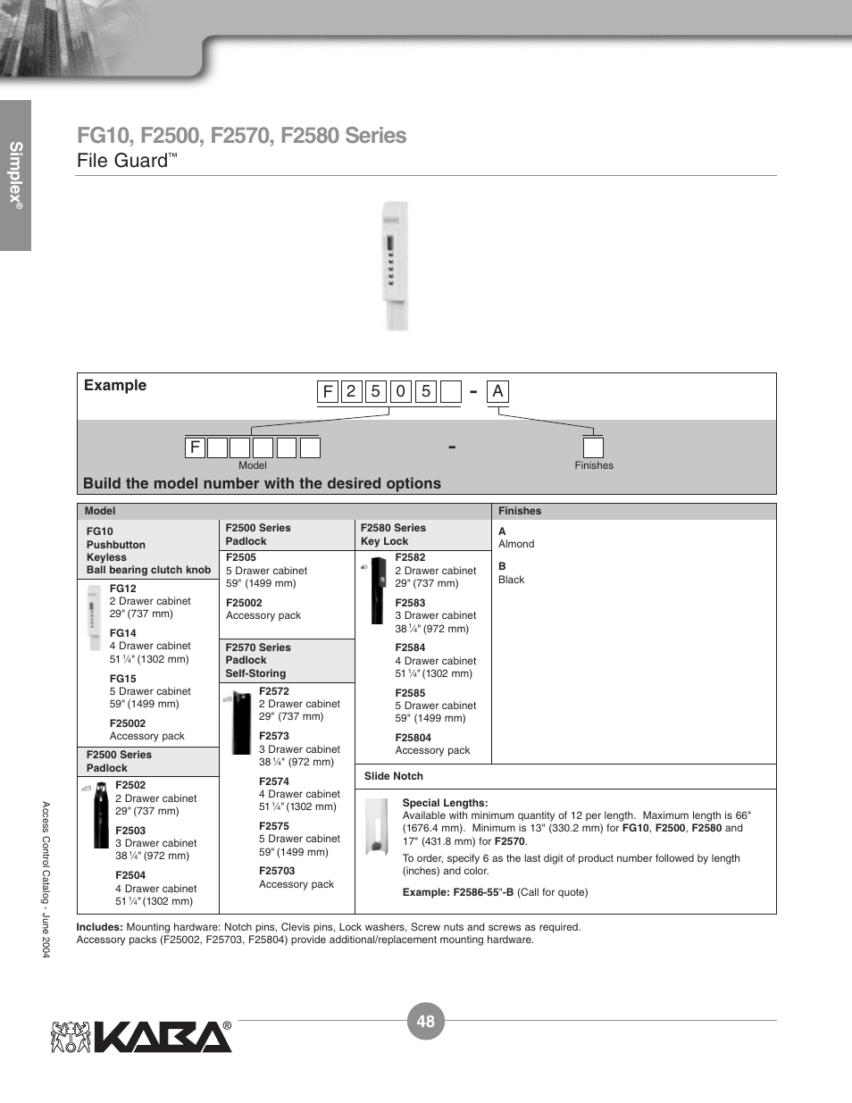 File guard, Simplex, 50 5 2 f | Example, Build the model number with the desired options | Assa Simplex Mechanical Pushbutton Locks User Manual | Page 48 / 54