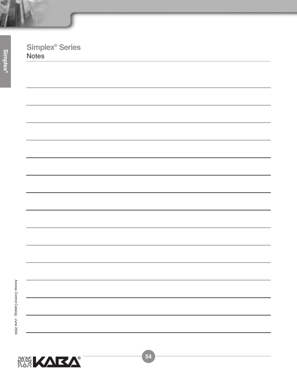 Simplex, Series | Assa Simplex Mechanical Pushbutton Locks User Manual | Page 54 / 54