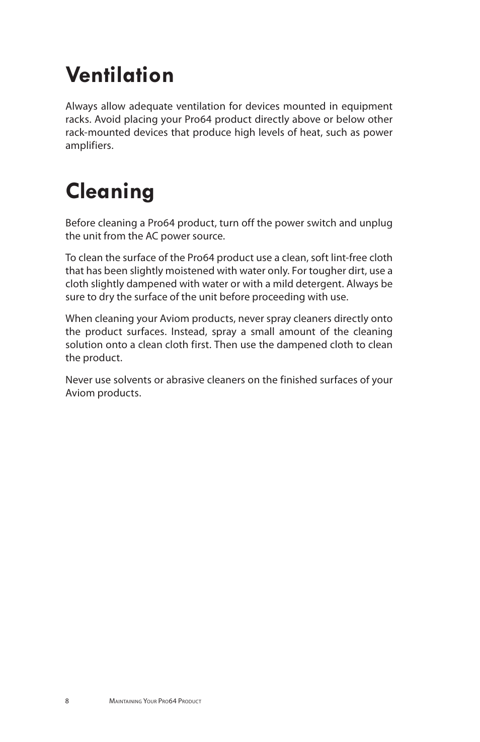 Ventilation cleaning, Ventilation, Cleaning | Aviom MH10f User Manual | Page 16 / 41