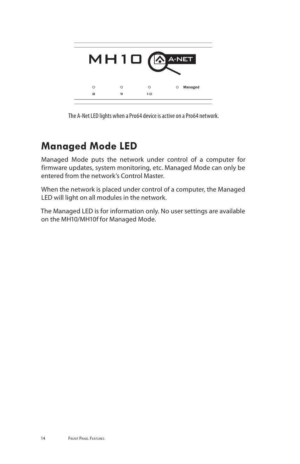 Managed mode led | Aviom MH10f User Manual | Page 22 / 41