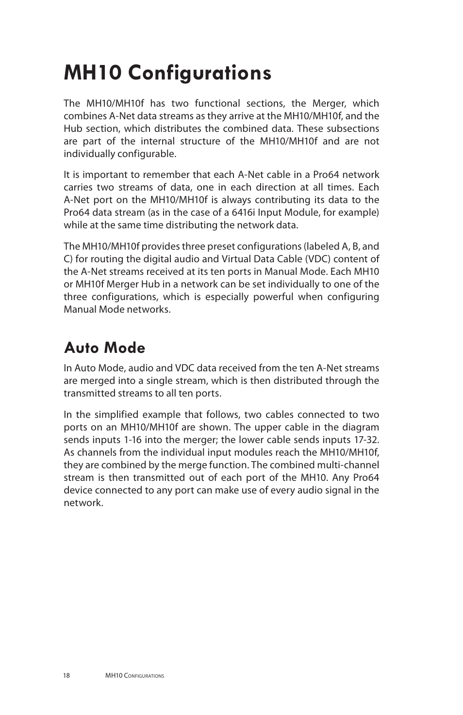 Mh10 configurations, Auto mode | Aviom MH10f User Manual | Page 26 / 41