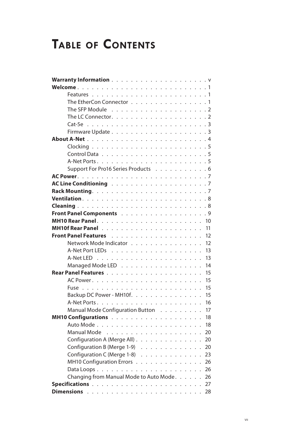 Able, Ontents | Aviom MH10f User Manual | Page 7 / 41