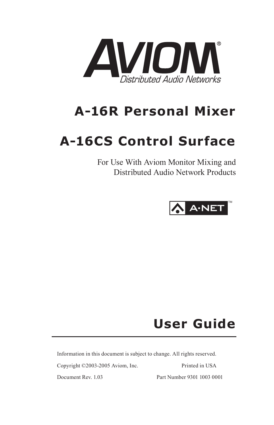 Aviom A-16CS User Manual | 92 pages