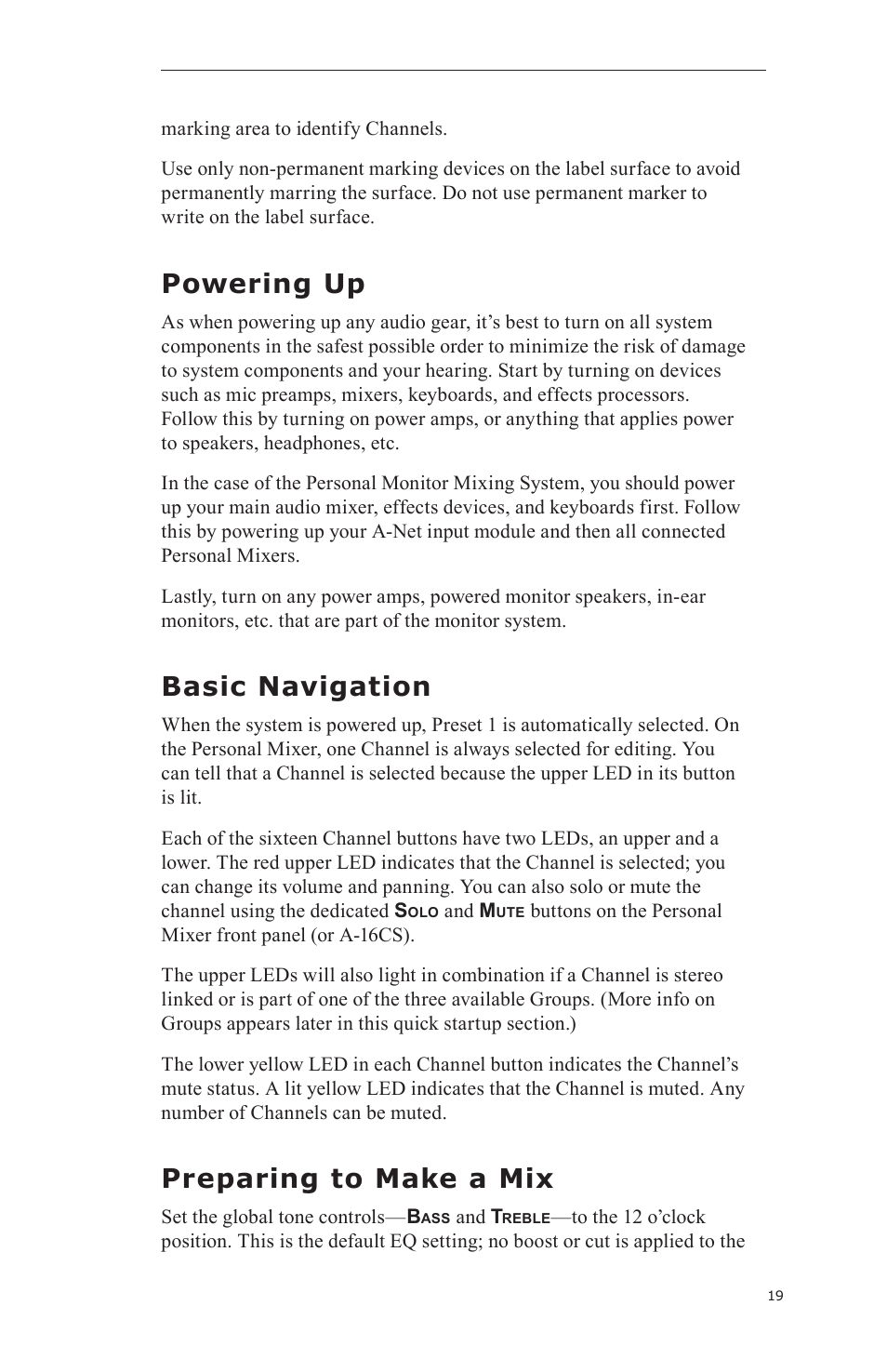 Powering up, Basic navigation, Preparing to make a mix | Aviom A-16CS User Manual | Page 29 / 92