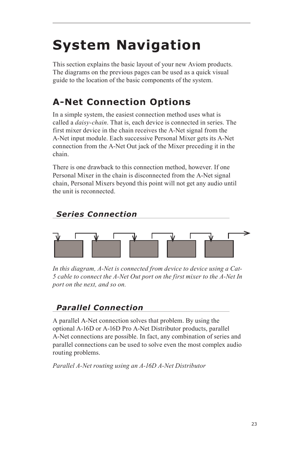 System navigation, A-net connection options | Aviom A-16CS User Manual | Page 33 / 92