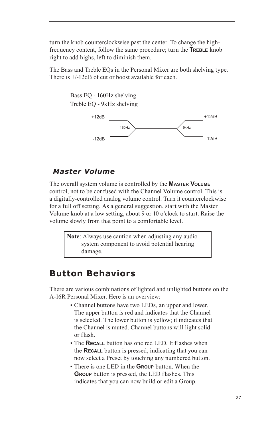 Button behaviors, Master volume | Aviom A-16CS User Manual | Page 37 / 92