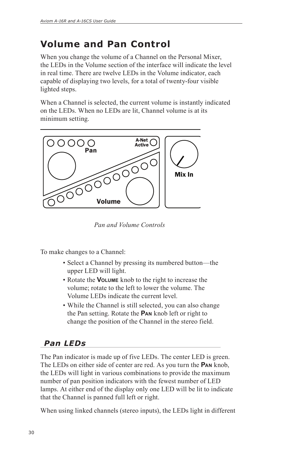A-16r, A-net mixer, Volume and pan control | Aviom A-16CS User Manual | Page 40 / 92