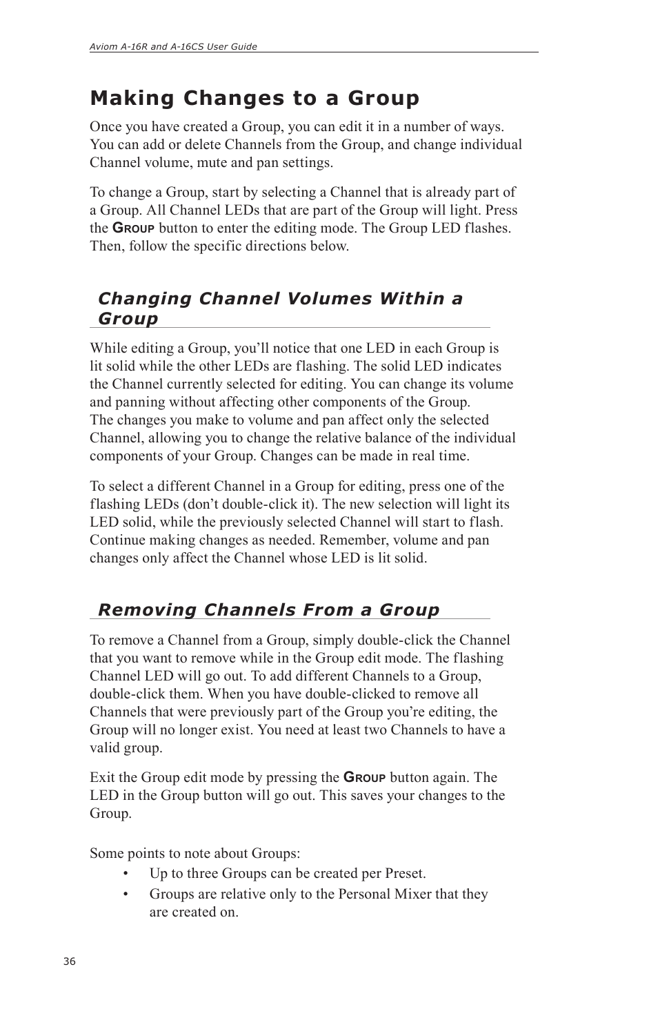 Making changes to a group | Aviom A-16CS User Manual | Page 46 / 92