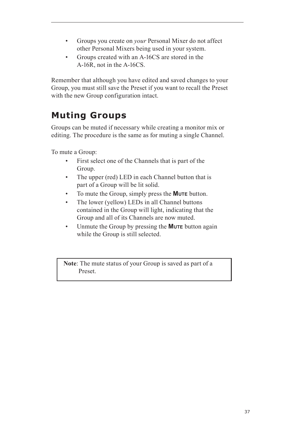 Muting groups | Aviom A-16CS User Manual | Page 47 / 92