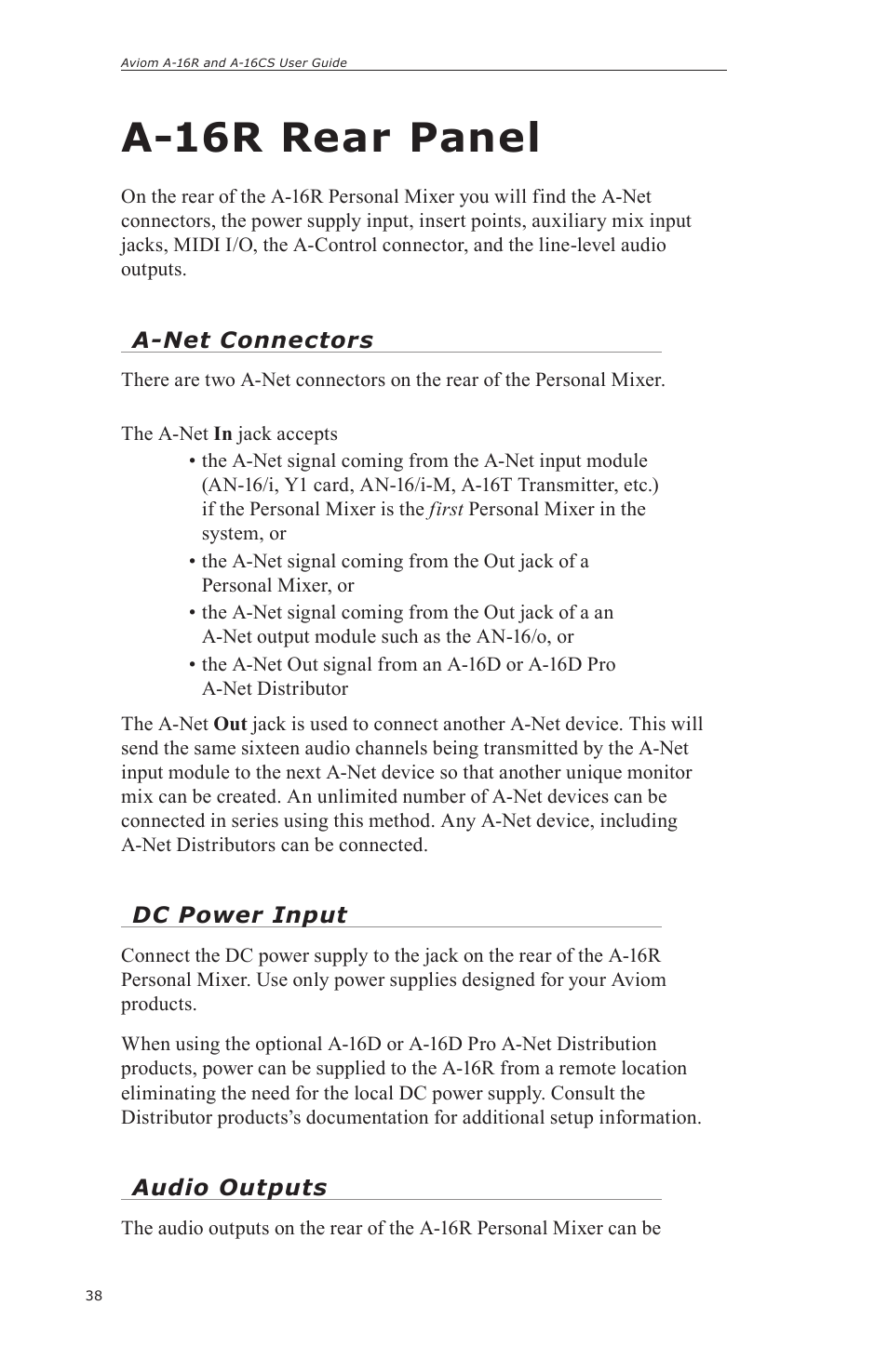 A-16r rear panel | Aviom A-16CS User Manual | Page 48 / 92