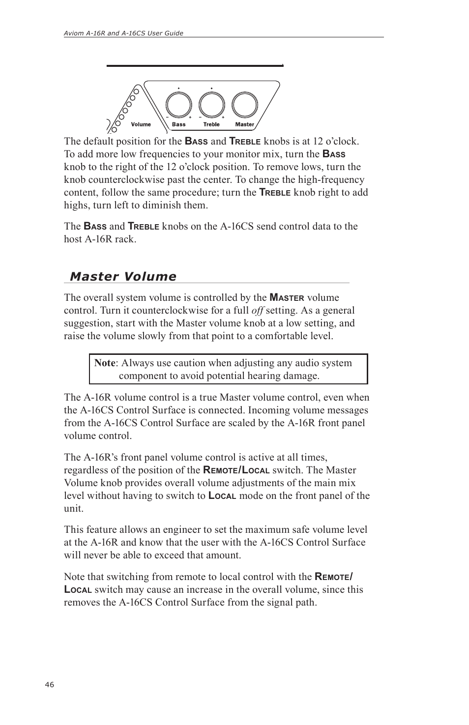 Master volume, The default position for the b, And t | The overall system volume is controlled by the m | Aviom A-16CS User Manual | Page 56 / 92